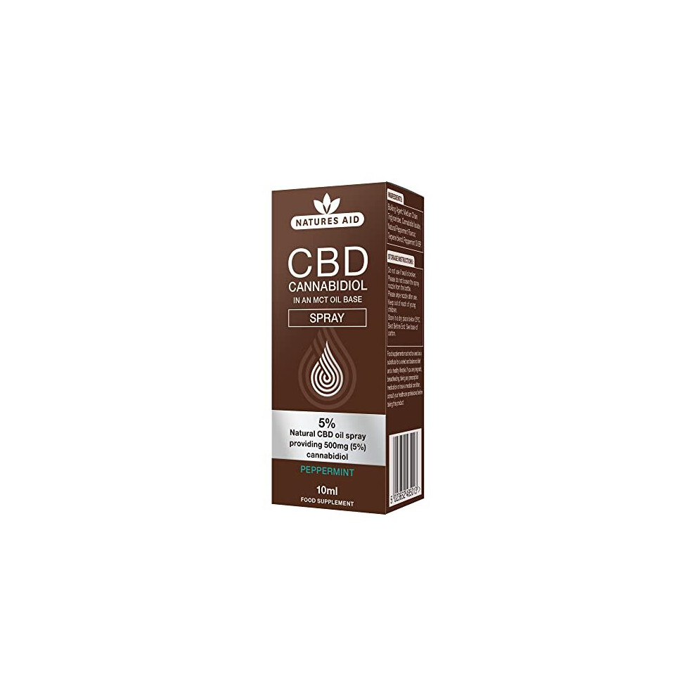 Natures Aid CBD Oil 5% Spray, 500 mg Cannabidiol, Natural Peppermint Flavour, 10 ml