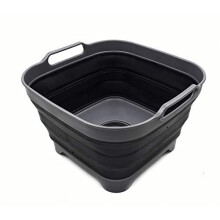 SAMMART 10L Collapsible Dishpan with Draining Plug - Foldable Washing Basin - Portable Dish Washing Tub - Space Saving Kitchen Storage Tray