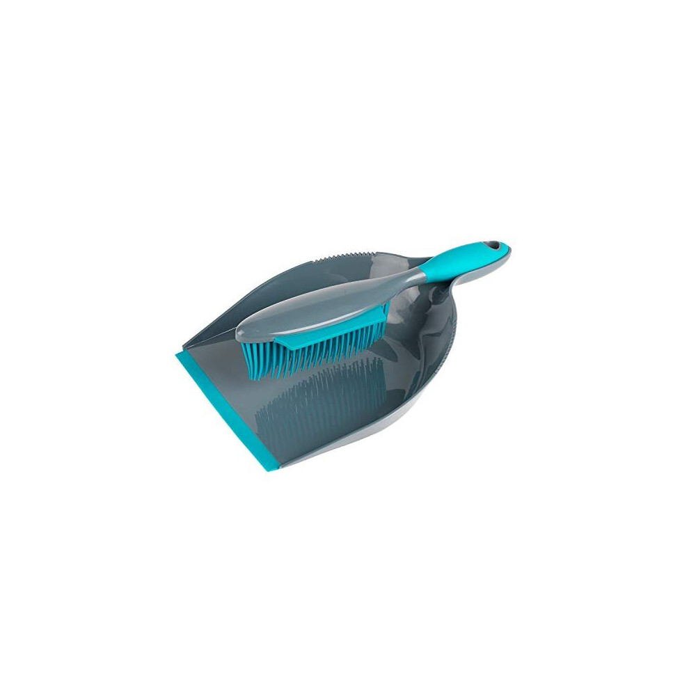 Beldray LA069351EU Pet Plus+ Rubber Dustpan with Brush Set | Compact Design | Grey/Turquoise, 30 x 22 x 7.5 cm