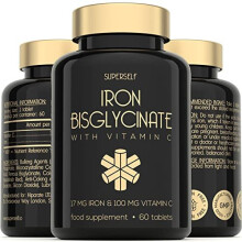 Gentle Iron Tablets 17mg - High Strength Iron Supplements for Women & Men with Vitamin C - Ferrous Iron Bisglycinate for High Absorption - 60 Vegan