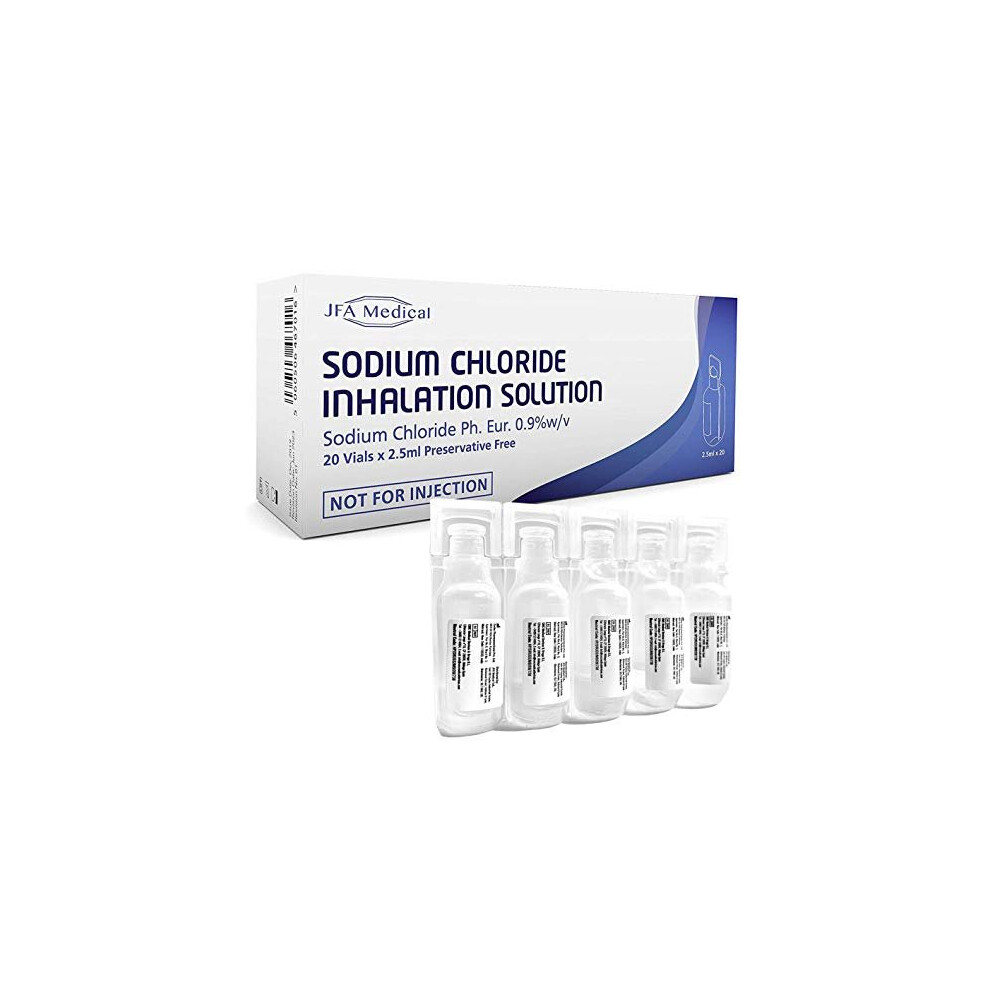 JFA Medical Isotonic Sodium Chloride 0.9% NaCl Inhalation Saline Solution humidifying Airway Box of 20 X 2.5ml Unit-dose vials-image-OPC-PB8Q7VS-NEW
