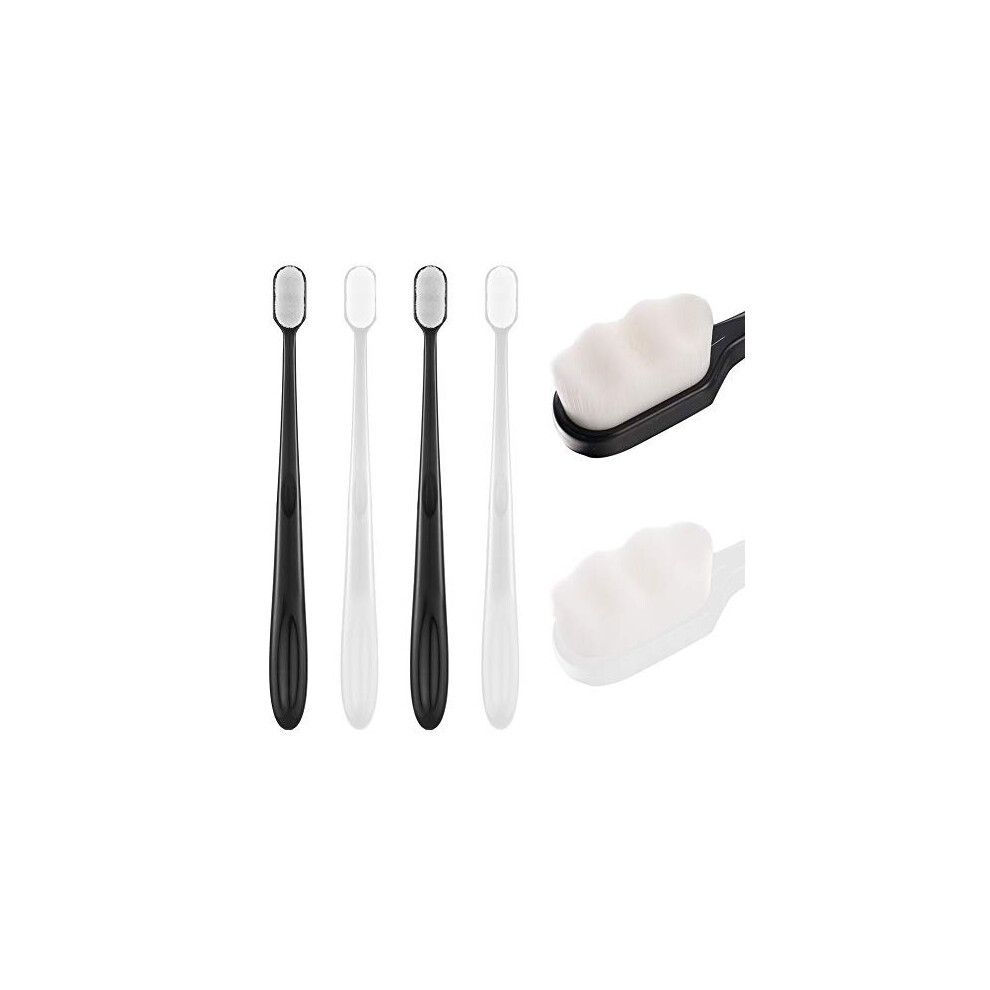 Metagio Black/White 4 Packs Soft Micro Nano Manual Toothbrush, Soft Bristled Adult Toothbrush Micro-Nano Manual Toothbrush With 20000 Bristles For Fragile Gums