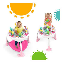 Bright Starts, Bounce Bounce Baby 2-in-1 Activity Center Jumper and Table - Playful Palms with 7 Interactive Toys, Adjustable Height, Storage Bag,