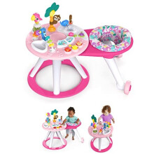 Bright Starts, Around We Go 2-in-1 Walk-Around Activity Center and Table - Tropic Coral, Walker with Music, Lights and Interactive Toys, Removable