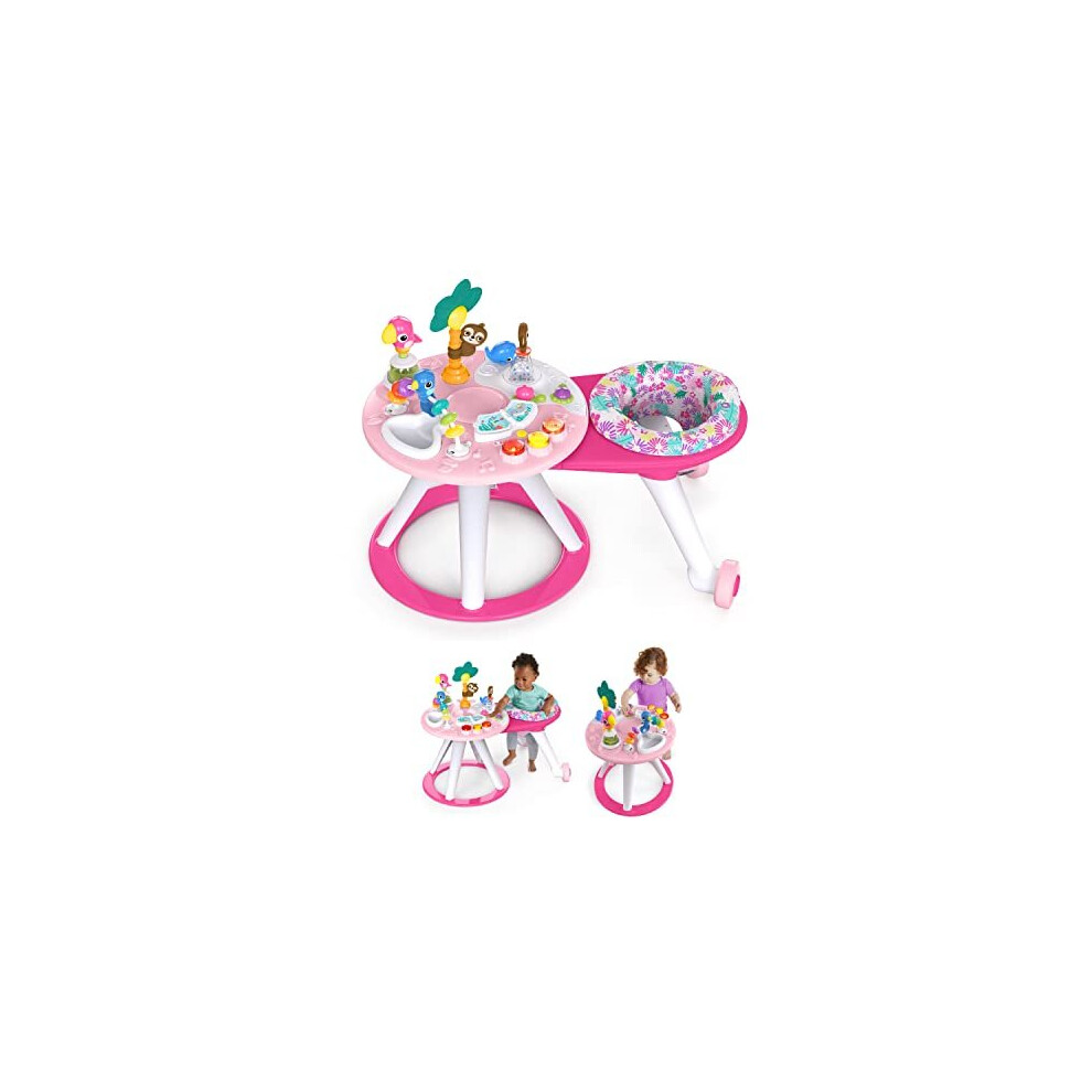 Bright Starts, Around We Go 2-in-1 Walk-Around Activity Center and Table - Tropic Coral, Walker with Music, Lights and Interactive Toys, Removable