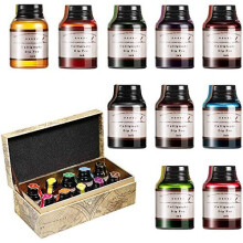 GC Fountain Pen Ink - Set of 10 Colours x 20ml Ink Bottles - Non-Carbon Ink Refill for Dip Pen - for Calligraphy, Journaling, Writing, and Drawing