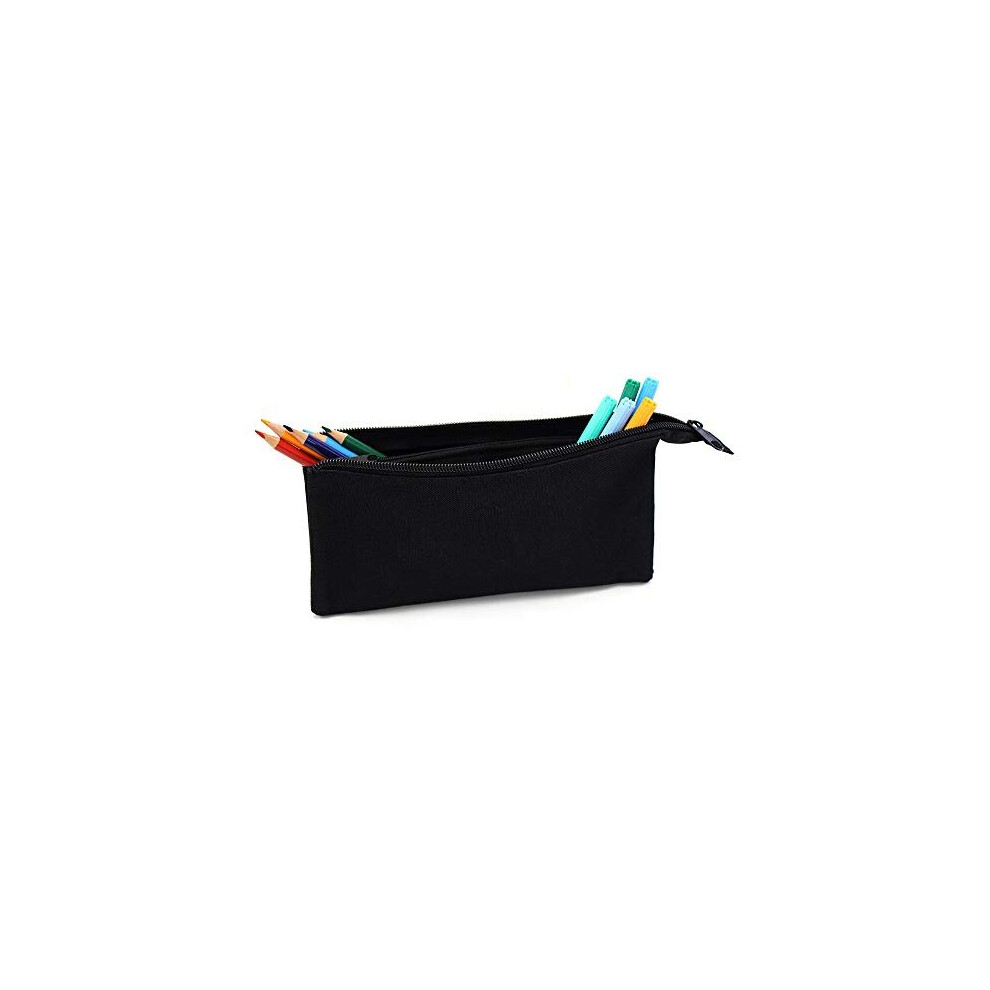 Fashion Stationery Black Triple Pocket Pencil Case Flat Zipped Pouch