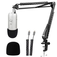 Blue Yeti Mic Stand with Windscreen - Suspension Mic Boom Arm Stand with Pop Filter Foam Cover Compatible with Blue Yeti and Yeti Pro Microphone by