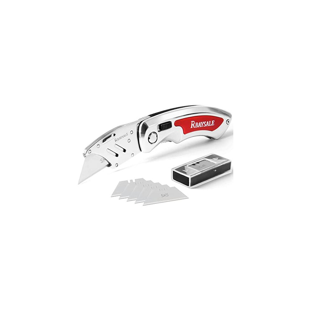 RBAYSALE Utility Knife Folding Heavy Duty Carpet Cutter with 5 SK5 Blades 420 Stainless Steel Retractable Box Cutter with Safety-Lock Design Craft
