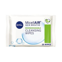 NIVEA MicellAIR SKIN BREATHE Professional Biodegradable Make-Up Remover Wipes (25 Sheets), Makeup Remover Micellar Wipes, Biodegradable Wipes, Face