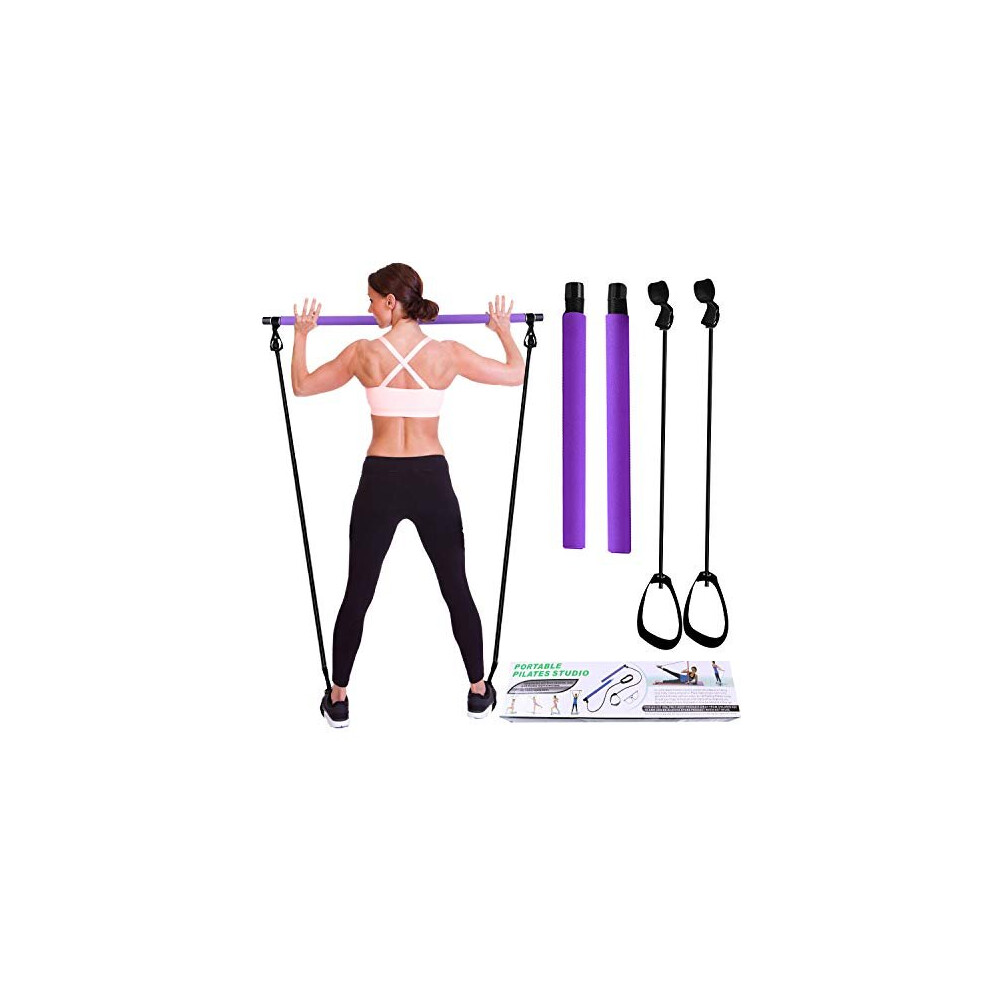 I-WILL Pilates Bar Kit with Resistance Band Portable Exercise Stick with Foot Loop for Yoga, Stretch, Sculpt, Twisting, Sit-Up Bar Resistance Band