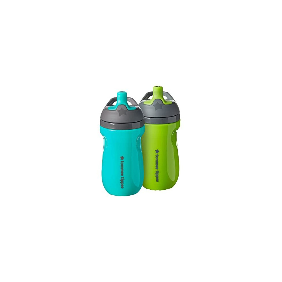 Tommee Tippee Insulated Sportee Water Bottle For Toddlers, Spill-Proof, 260Ml, 12M+, Pack Of 2, Green And Teal