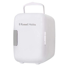 Russell Hobbs Mini Fridge RH4CLR1001 4L/6 Can Portable Mini Cooler & Warmer for Drinks, Cosmetics/Makeup/Skincare, AC/DC Power, Retro Style, White,