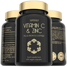 Vitamin C 1000mg with Zinc, Iron & Copper - 120 Vegan Capsules | Immune Support, High Potency, Gluten & Dairy Free