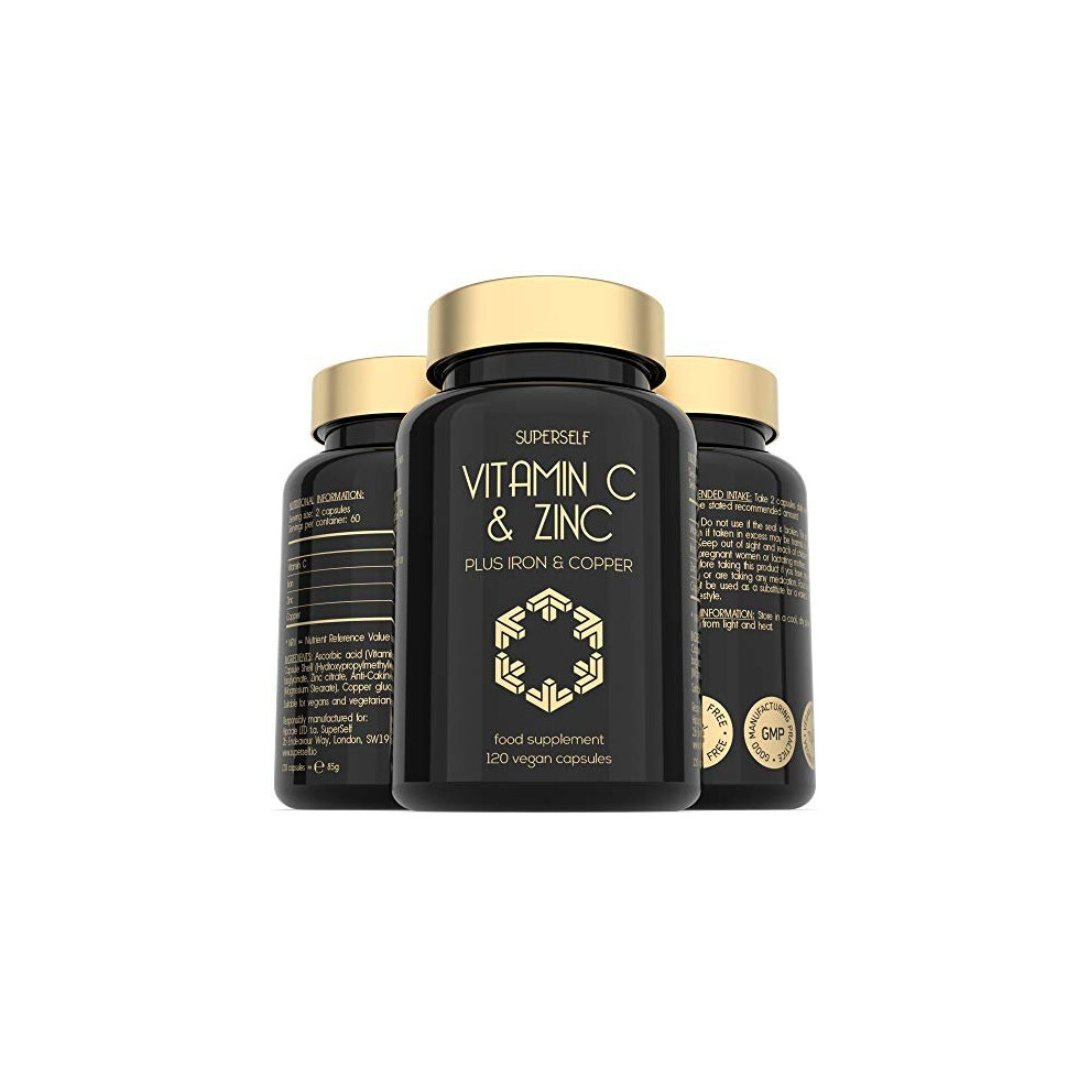 Superself Vitamin C 1000Mg With Zinc, Iron & Copper - 120 Vegan Capsules | Immune Support, High Potency, Gluten & Dairy Free