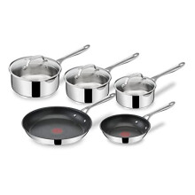 Tefal Jamie Oliver Cook's Direct Stainless Steel Frying Pan, 5 Piece Cookware Set, Non-Stick Coating, Heat Indicator, Riveted Safe-Grip Handle,