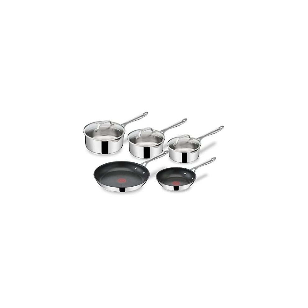 Tefal Jamie Oliver Cook's Direct Stainless Steel Frying Pan, 5 Piece Cookware Set, Non-Stick Coating, Heat Indicator, Riveted Safe-Grip Handle,