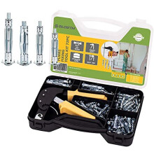 BLOSTM 72pc Hollow Wall Fixings - Heavy Duty Plasterboard Fixings & Wall Anchor Setting Tool Rivet Gun Set with Carry Case - Plaster Boarding Fixings