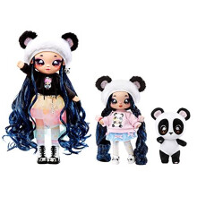 Nee! Nee! Nee! Surprise Family-zachte poppenset met 2 modepoppen en 1 huisdier - Panda met 12 accessoires, langharige poppen in verwijderbare mode en
