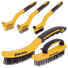 BLOSTM Wire Brush Assorted Set with Nylon, Stainless Steel and Brass Bristles Ergonomic Handle for Cleaning Vehicles, Wood, Grills, Cookers, Etc - Set
