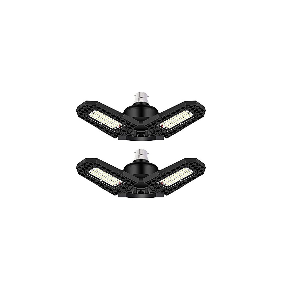 B22 Bayonet Cap LED Garage Lights 2 Pack, 80W Deformable LED Garage Ceiling Lights, Super Bright 9600 Lumens 6000K Daylight LED Shop Lights with 3