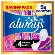 Always Platinum Secure Night (Size 4) Sanitary Towels With Wings 56 Pads, Always Ultra's Best Comfort & Protection
