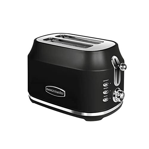 Rangemaster Rangemaster RMCL2S201BK Classic Black 1kW 2 Slice Toaster with Defrost, Cancel & Reheat Functions, Removable Crumb Tray & 6 Power Levels with 2 Year