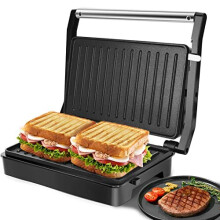 Aigostar Sandwich Toaster, 1000W Deep Fill Toastie Maker, 2 Slice Panini Press, Electric Grill with Non-Stick Plates, Stainless Steel, Easy to