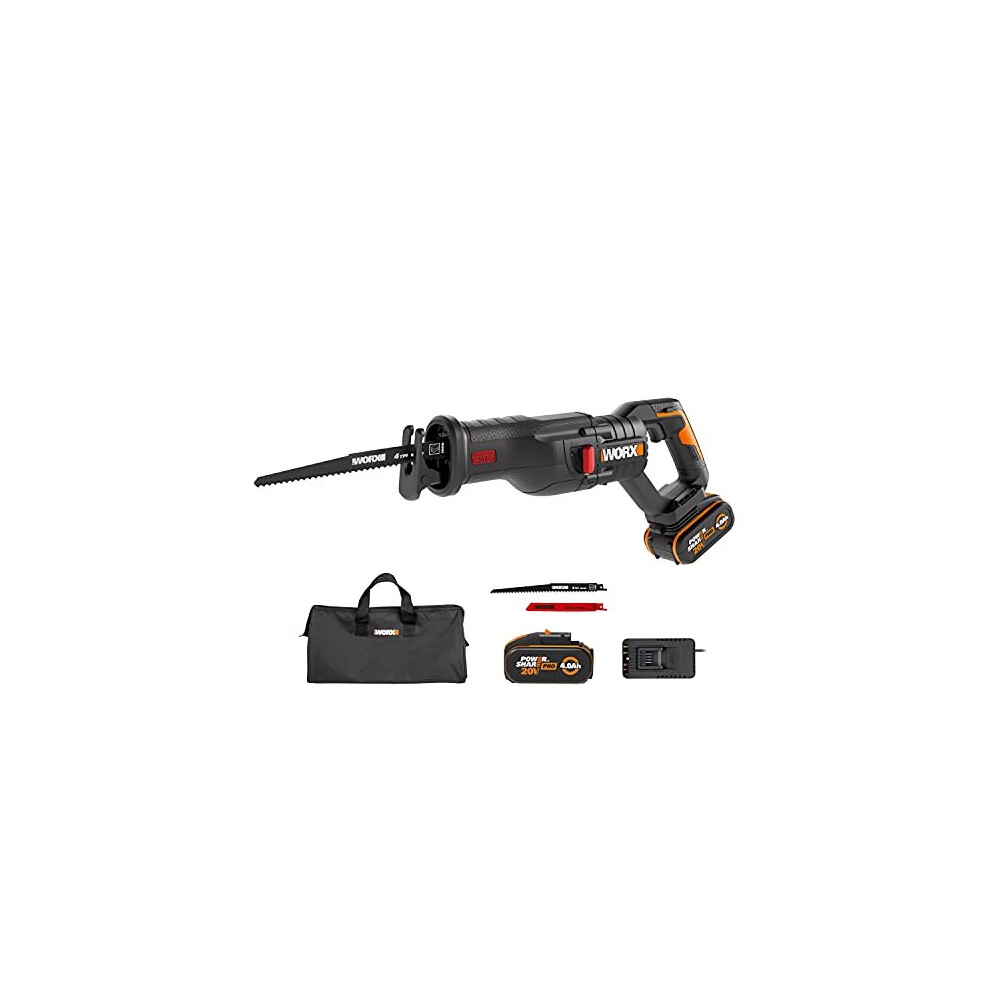 WORX 18V(20V MAX) Cordless Reciprocating Saw WX516, PowerShare, Brushless，Quick Blade Change, Variable Cutting Speed, LED Light, 1 Battery Included