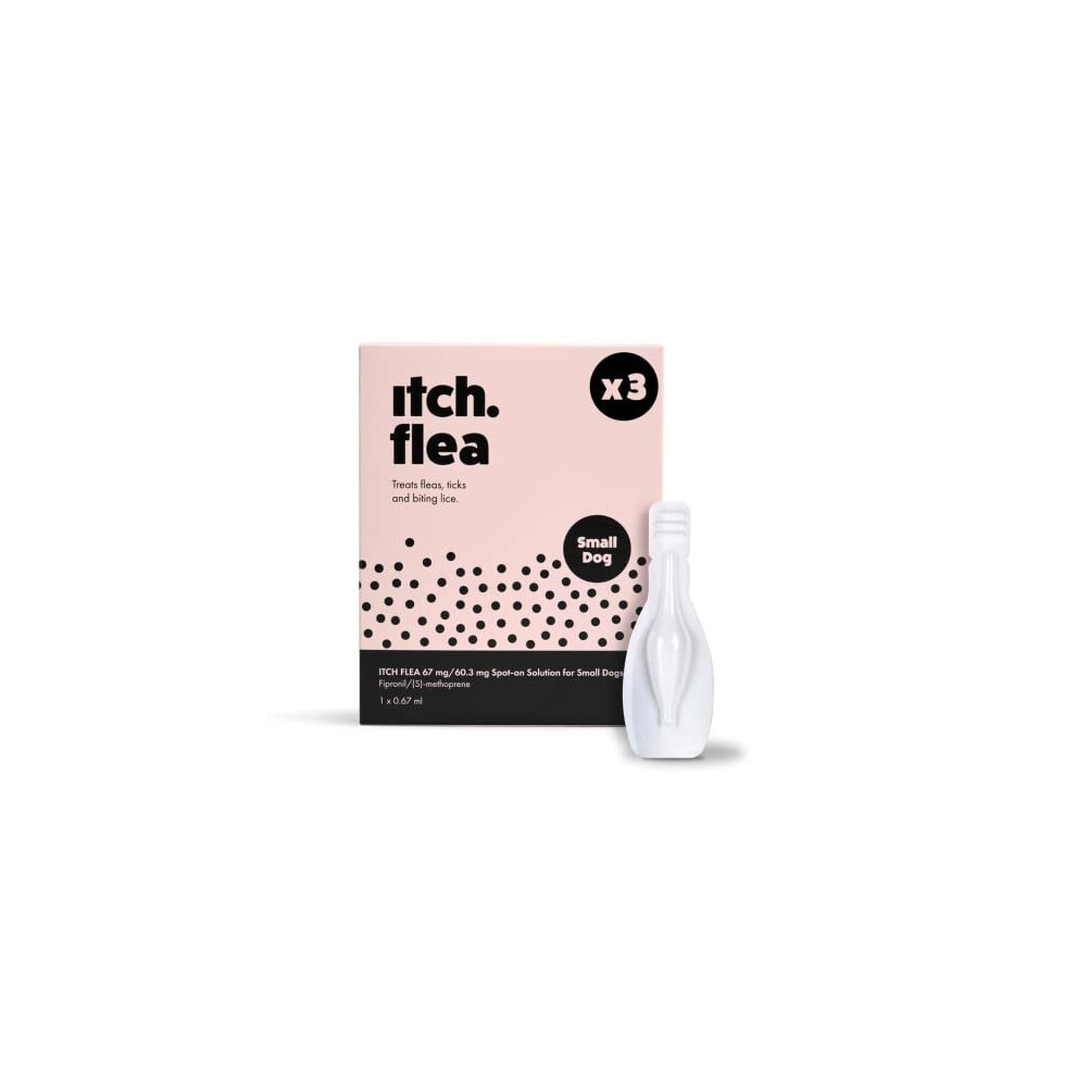 Itch | Flea Treatment Spot-On Solution for Small Dogs | Kills Fleas, Lice, Ticks, Eggs and Larvae | With Fipronil and S-methoprene | 3 Pipettes | Dogs