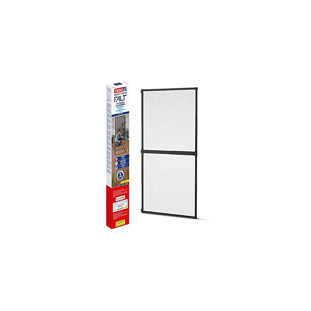 Tesa Insect Stop Falt Door - Foldable Aluminium Frame With Fly Screen For Doors - With Adjustable Telescopic Frame - Anthracite - 80 Cm X 170 Cm To 4063565023057