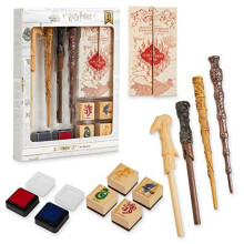 Harry Potter Gifts Wand Pen Set of 4 Stationery Supplies with Marauder's Map Hogwarts House Stamp Kit and Ink Set