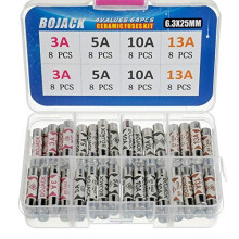 BOJACK 4 Values 64 pcs 3 5 10 13 A amp 240 V Volt Household Mains Plug Fuse 6.3x25 mm 0.25x1Inch BS1362 Ceramic Tube Cartridge Fuses Assortment Kit