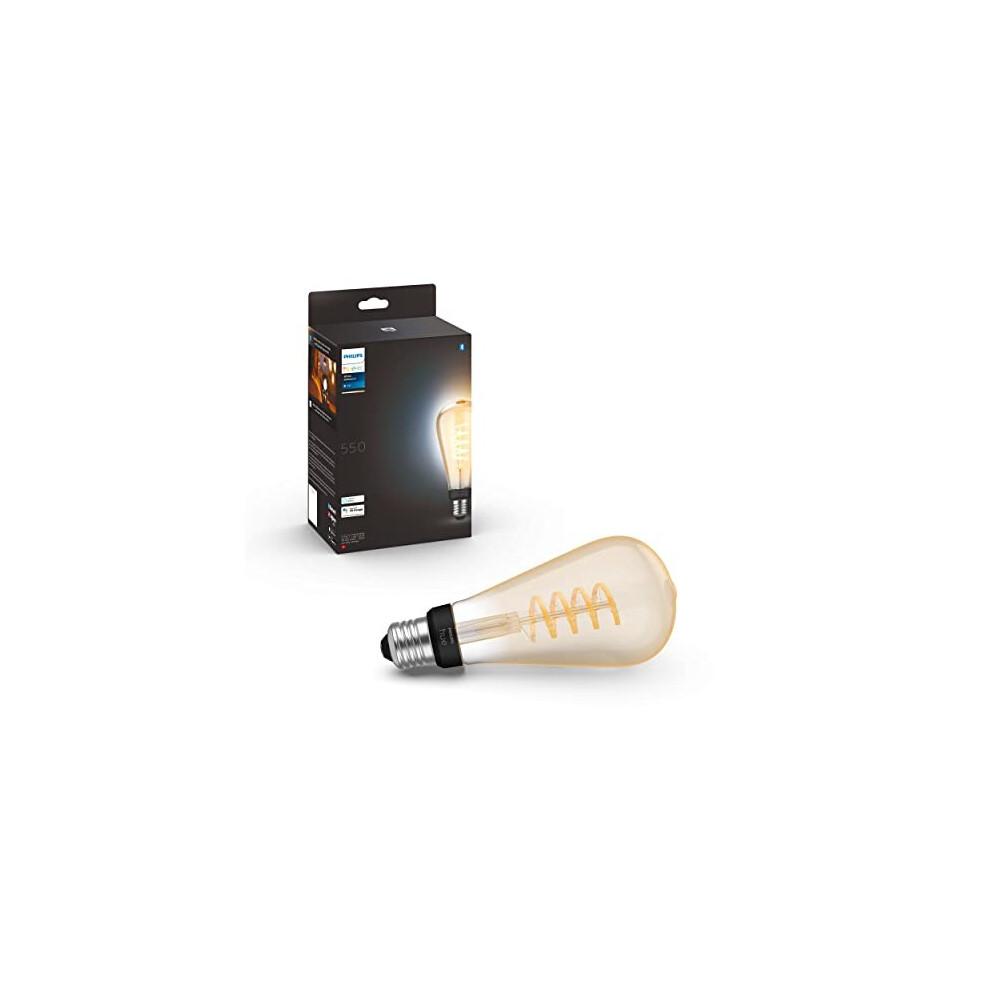 Philips Hue White Ambiance Filament Single Smart Led St64 Large Bulb [E27 Edison Screw] - 550 Lumens. Works With Alexa, Google Assistant And Apple