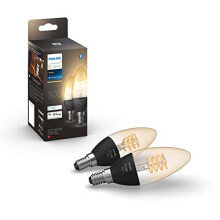 Philips Hue Warm White Filament Candle Smart Light Bulb 2 Pack [E14 Small Edison Screw] With Bluetooth. Works with Alexa, Google Assistant and Apple