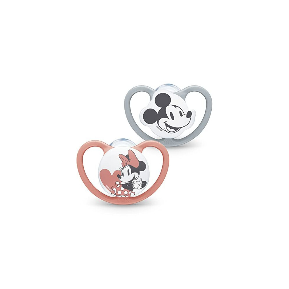 Space Baby Dummy | 18-36 Months | Soothers With Extra Ventilation | Bpa-Free Silicone | Mickey & Minnie Mouse | 2 Count Nuk