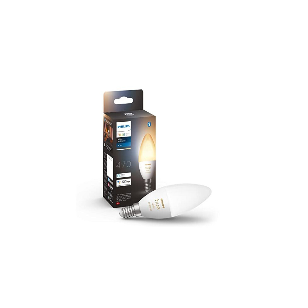Philips Hue White Ambiance Smart Light Bulb [E14 Small Edison Screw] With Bluetooth. Works With Alexa, Google Assistant And Apple Homekit.