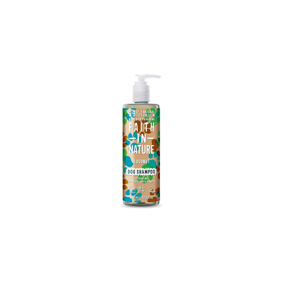 Faith In Nature Natural Coconut Dog Shampoo, Vegan and Cruelty Free, No SLS or Parabens, Detangling, For Curly Coats, 400 ml