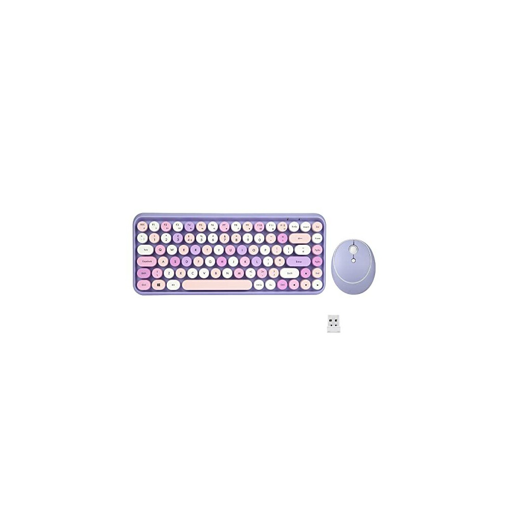 Perixx Periduo-713 Wireless 2.4 Ghz Cute Keyboard And Mouse Combo, Retro Round Key Caps, Uk Layout, Pastel Purple 4049571006154