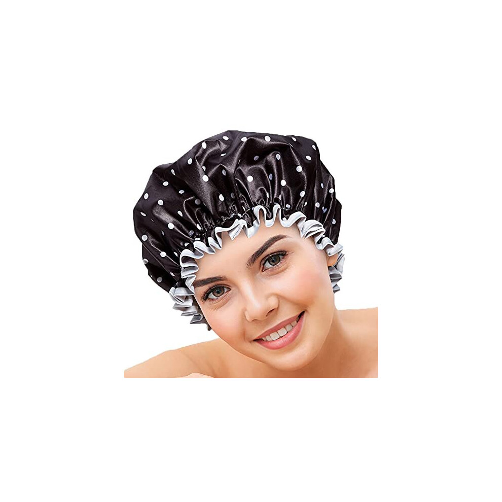 Bodylife Shower Cap Reusable Bath Cap Dual Layered Waterproof Mono Polka Dot 27Cm