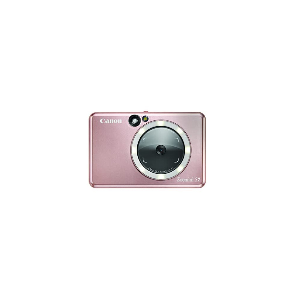 Canon Zoemini S2 (Rose Gold) - Slimline Instant Camera and Pocket Photo Printer, Ideal for Snapping Selfies with a Built in Mirror and Ring-Light