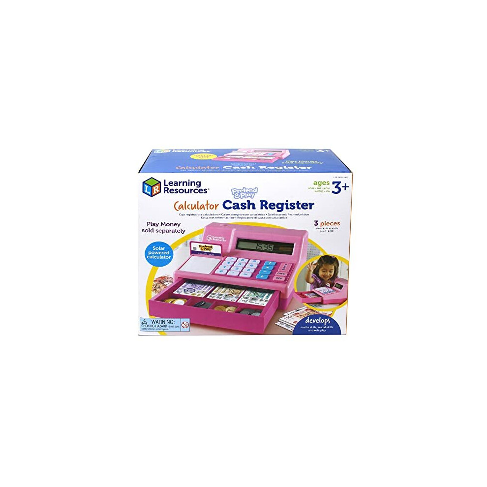 Learning Resources Pretend & Play Calculator Cash Register Pink Cash Register Toy for Kids, Pretend Play Toy Till, Ages 3+ (Amazon Exclusive)