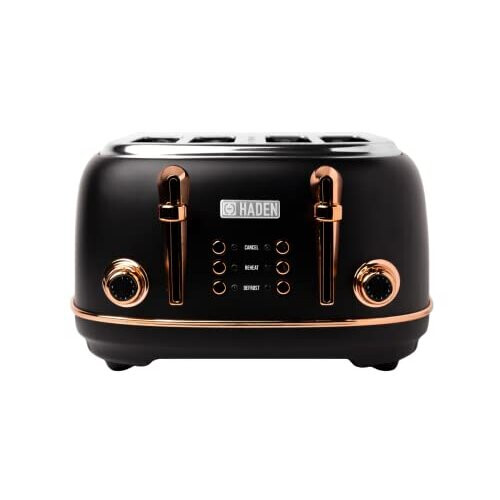 Haden Haden Heritage Black & Copper Toaster - Electric Stainless-Steel Toaster with Reheat and Defrost Functions - Four Slice,1370-1630W
