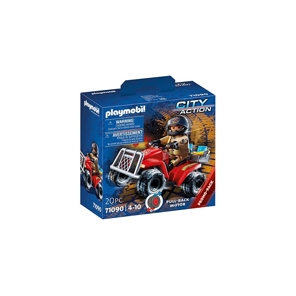 Playmobil City Action 71090 Fire Rescue Quad With Pullback Motor, Toy For Children Ages 4+, Multicoloured, One Size