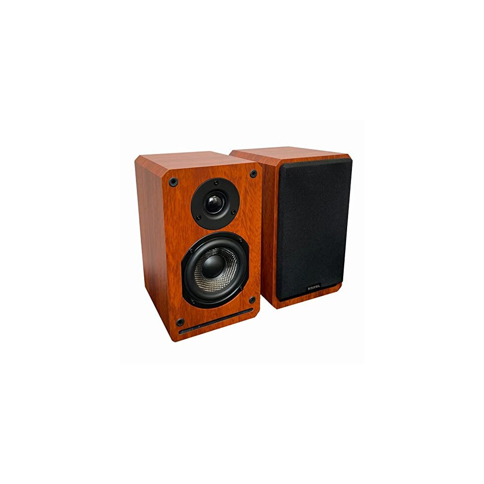 ROXEL RBS 300 Book Shelf Speaker, Cherry Wood Effect Cabinet with 4 inch Enhanced Carbon Fibre Woofer, 1Inch Silk Dome Tweeter, Detailed and Refined