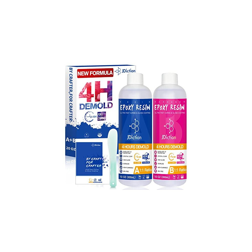 Jdiction Epoxy Resin -20 Oz-4 Hours Demold, 8-10 Hours Fast Curing,Epoxy Resin Kit, Upgrade Formula, Epoxy Resin Crystal Clear For Art, Jewelry, Not
