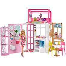 Barbie Dollhouse with Doll, 2 Levels & 4 Play Areas, Fully Furnished, 3 to 7 Year Olds