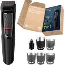 Philips 7-in-1 All-in-One Trimmer, Series 3000 Grooming Kit for Beard & Hair with 7 Attachments, Including Nose Trimmer, Self-Sharpening Blades, UK