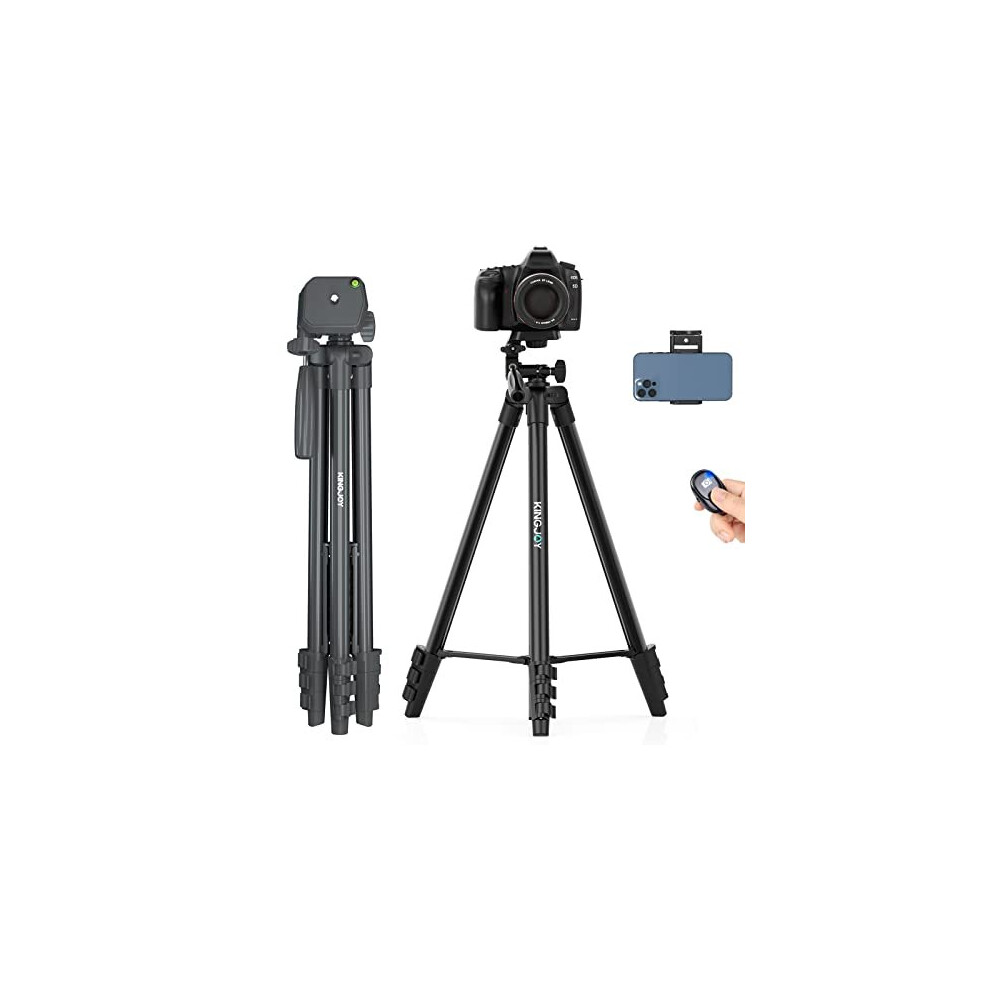 KINGJOY 60'' Camera Phone Tripod Compatible with Canon Nikon DSLR with Universal Tablet Phone Holder Remote Shutter and Carry Bag Max Load 6.6LB