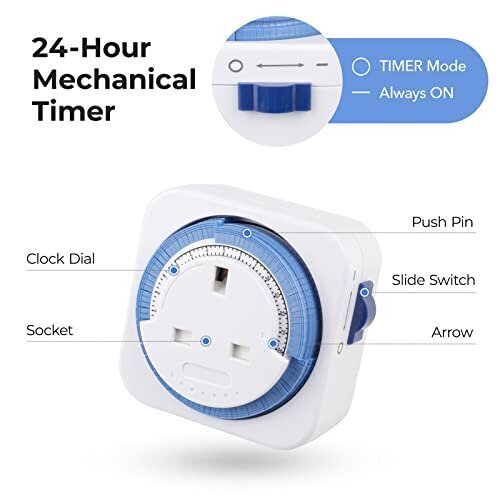 HBN Mechanical Timer Plug Socket, 24 Hour Programmable Energy Saving Compact UK Plug-in Indoor Timer Socket for Lights, Lamp and Home Appliances 1